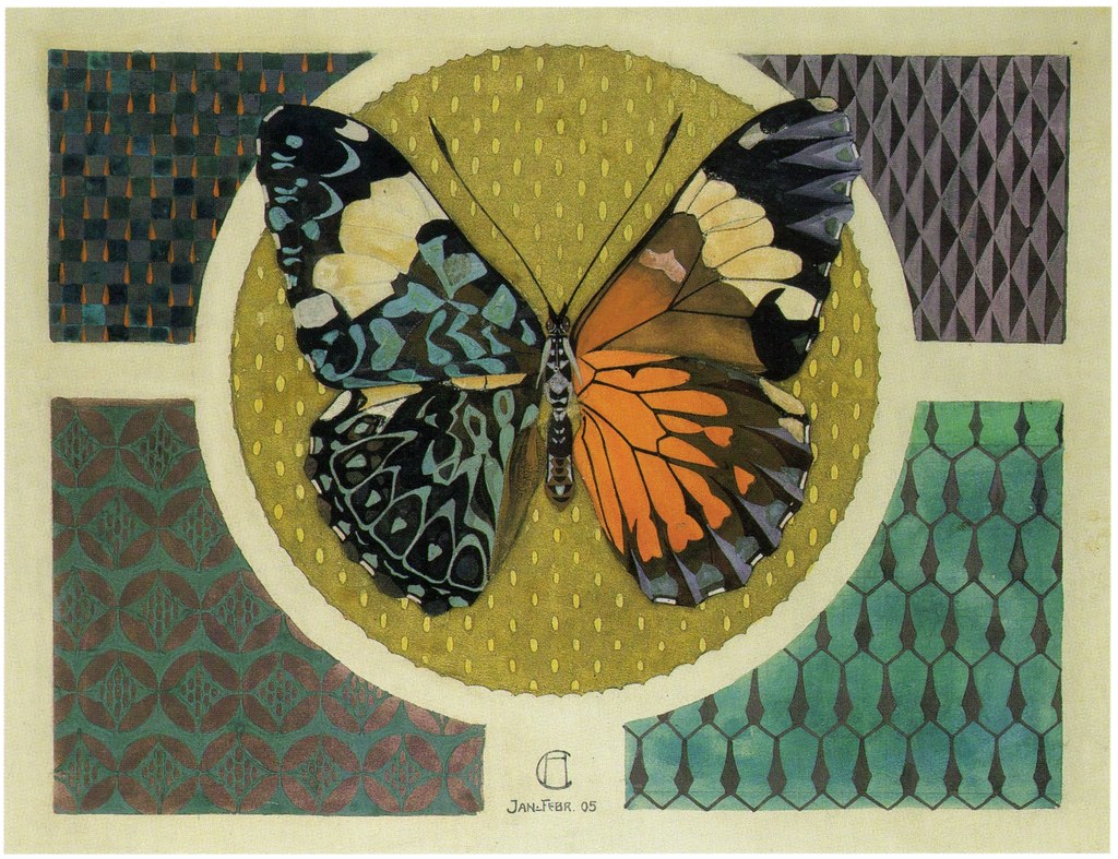 Heinrich Campendonk, Schmetterling (Musterzeichnung), 1905, Aquarell und Deckfarben auf Papier, 36 x 47,8 cm, Dauerleihgabe Rainer Bornefeld, Köln, Clemens Sels Museum Neuss, © VG Bild-Kunst, Bonn 2018, Foto: Walter Klein, Düsseldorf.